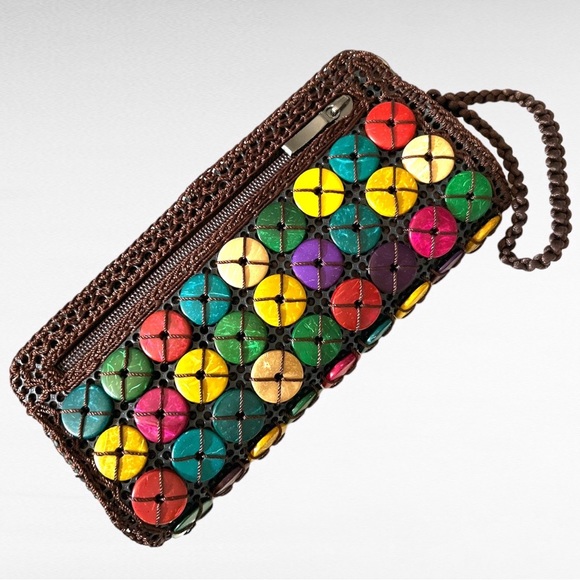 NWOT Wristlet Woven with Multi-color Wooden Discs - Picture 2 of 5